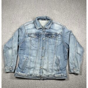 Prana Women's Denim Jacket Faded Blue Trucker Metal Buttons Size Large